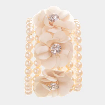 Fashnzfab Detachable Flower Pin Brooch Pearl Stretch Bracelet Cream, Ivory In Multi