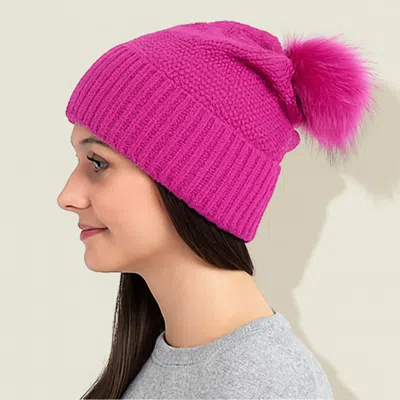 Fashnzfab Detachable Fur Pom Pom Knit Winter Beanie Hat In Pink