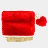 Fashnzfab Detachable Heart Pom Pom Keychain Faux Fur Crossbody Bag In Red