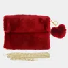 Fashnzfab Detachable Heart Pom Pom Keychain Faux Fur Crossbody Bag In White