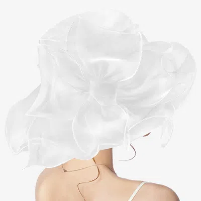 Fashnzfab Detachable Velcro Bow Organza Dressy Hat In White