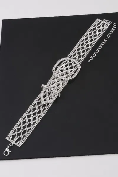 Fashnzfab Diamond Belt Choker Necklace In Silver