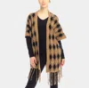 Fashnzfab Diamond Pattern Fringe Trim Poncho Shawl In Multi