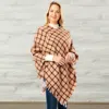 Fashnzfab Diamond Pattern Knitted Poncho In Brown