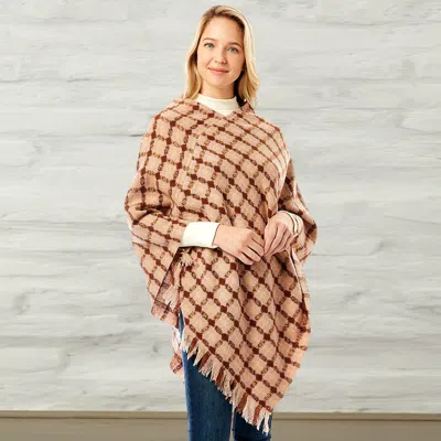 Fashnzfab Diamond Pattern Knitted Poncho In Brown