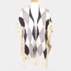 Fashnzfab Diamond Pattern Tassel Poncho In Neutral