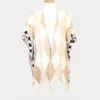 Fashnzfab Diamond Pattern Tassel Poncho In Neutral