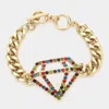 Fashnzfab Diamond Shape Crystal Link Toggle Bracelet Gold, Multi In Multi