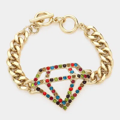 Fashnzfab Diamond Shape Crystal Link Toggle Bracelet Gold, Multi