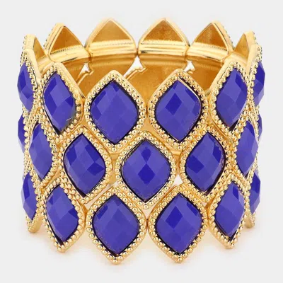 Fashnzfab Diamond Shaped Bead Cluster Stretch Bracelet Blue