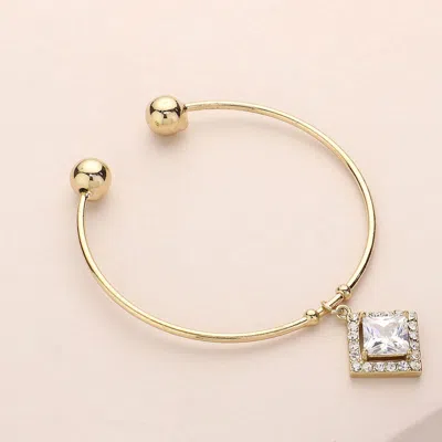 Fashnzfab Diamond Shaped Crystal Cz Stone Charm Cuff Bracelet In Gold