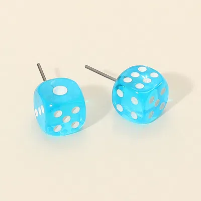 Fashnzfab Dice Cube Stud Earrings In Blue