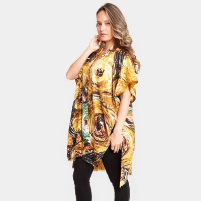 Fashnzfab Digital Abstract Print Silky Kimono Poncho In Multi