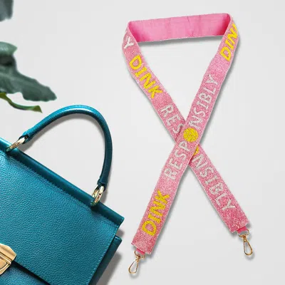 Fashnzfab Dink Responsibly Message Pickleball Seed Beaded Bag Strap In Pink