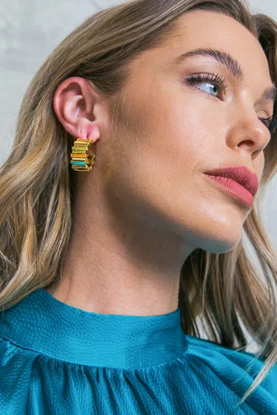 Fashnzfab Dip Ribbed Stud Earrings In Gold