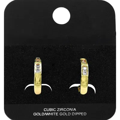 Fashnzfab Dipped Cz Pave Mini Open Hoop Earrings In Green