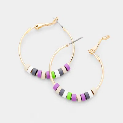 Fashnzfab Disc Bead Hoop Earrings - Beige, Worn Gold In Multi