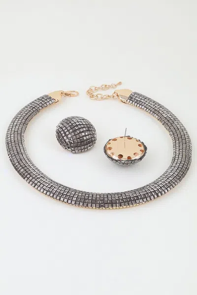 Fashnzfab Disco Chain Choker Necklace Set In Gold