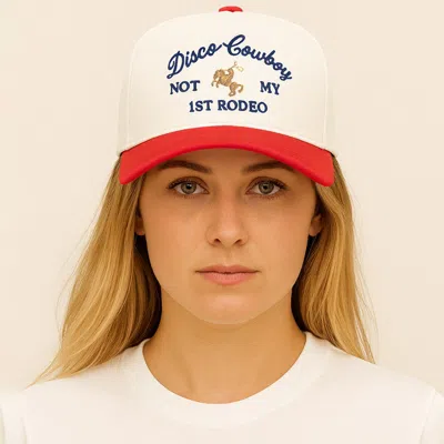 Fashnzfab Disco Cowboy Embroidered Five Panel Canvas Baseball Cap In Red