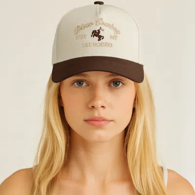 Fashnzfab Disco Cowboy Embroidered Five Panel Canvas Baseball Cap In Brown
