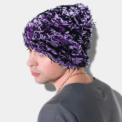 Fashnzfab Distressed Knitted Fuzzy Winter Beanie Hat In Black