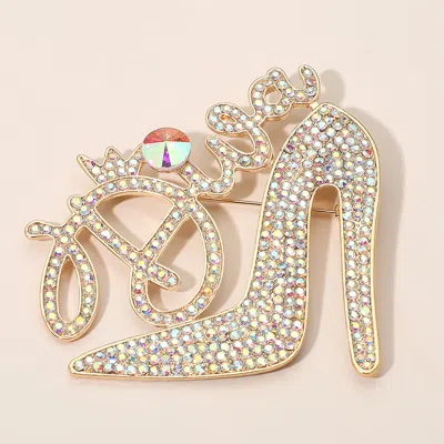 Fashnzfab Diva Message Glamorous High Heel Crystal Rhinestone Pin Brooch In Gold