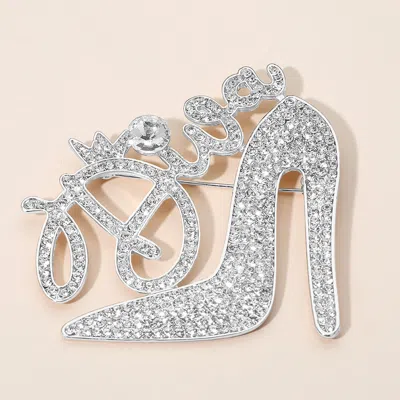 Fashnzfab Diva Message Glamorous High Heel Crystal Rhinestone Pin Brooch In Gray