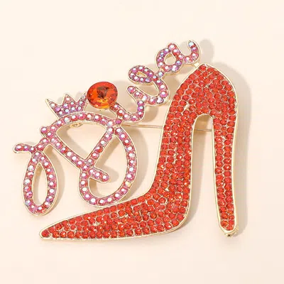 Fashnzfab Diva Message Glamorous High Heel Crystal Rhinestone Pin Brooch In Red