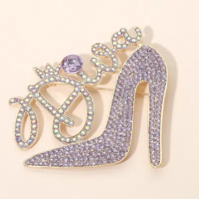 Fashnzfab Diva Message Glamorous High Heel Crystal Rhinestone Pin Brooch In Purple