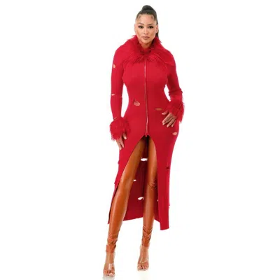 Fashnzfab Diva Mode Cardigan Dress In Red