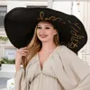 Fashnzfab Do Not Disturb Message Wide Brim Straw Sun Hat In Black