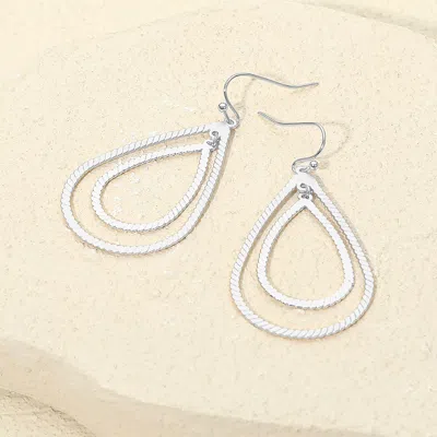 Fashnzfab Doble Open Metal Teardrop Dangle Earrings - Silver In Metallic