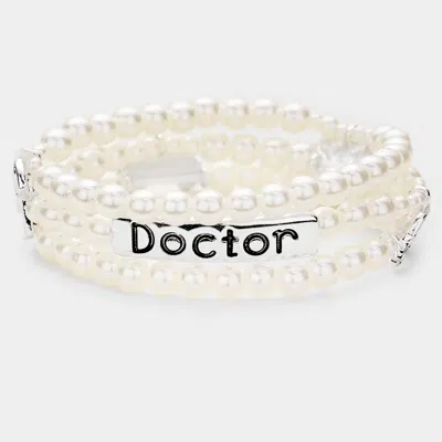 Fashnzfab Doctor Pearl Triple Strand Stretch Message Bracelet Cream In White