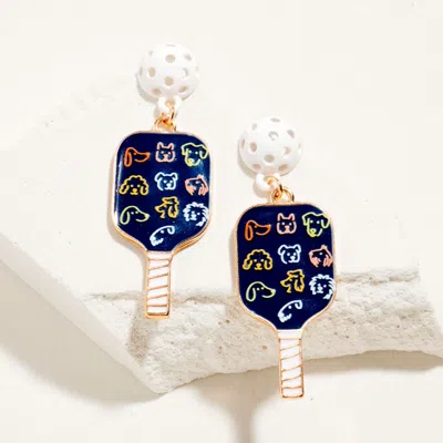 Fashnzfab Dog Face Pattern Pickleball Paddle Dangle Earrings In Blue