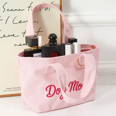 Fashnzfab Dog Mom Embroidered Small Canvas Tote Bag In Pink