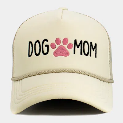 Fashnzfab Dog Mom Message Paw Embroidered Mesh Back Trucker Hat In Sand