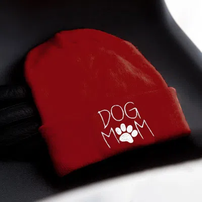 Fashnzfab Dog Mom Message Paw Pointed Solid Knit Beanie Hat In Red