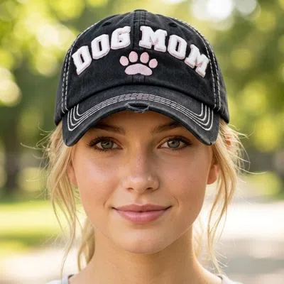 Fashnzfab Dog Mom Paw Print Embroidered Accented Vintage Baseball Cap In Black