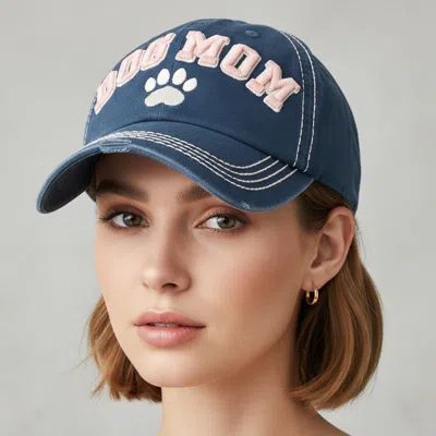 Fashnzfab Dog Mom Paw Print Embroidered Accented Vintage Baseball Cap In Blue