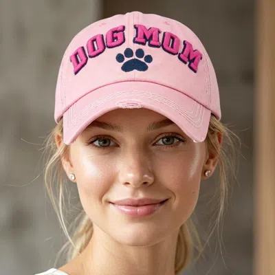 Fashnzfab Dog Mom Paw Print Embroidered Accented Vintage Baseball Cap In Pink