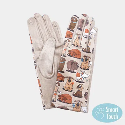 Fashnzfab Dog Pattern Printed Smart Touch Gloves In White