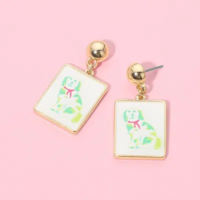 Fashnzfab Dog Print Frame Drop Dangle Earrings In Silver