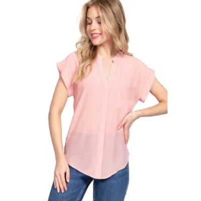 Fashnzfab Dolman Slv Button Down Woven Top In Pink