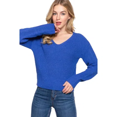 Fashnzfab Dolman Slv Strappy Open Back Sweater In Blue