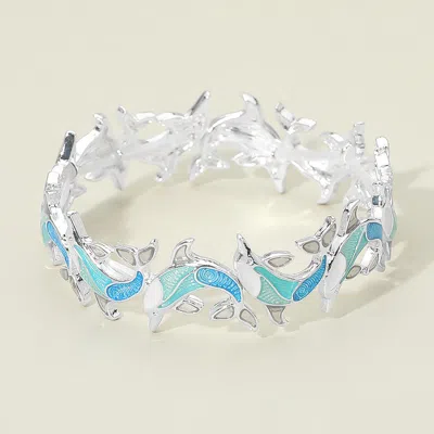 Fashnzfab Dolphin Beaded Stretch Bracelet In Blue