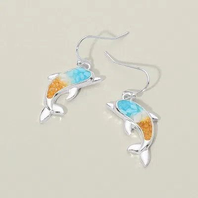 Fashnzfab Dolphin Charm Drop Dangle Earrings 0.5" X 1.4" In Blue