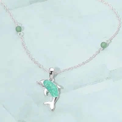 Fashnzfab Dolphin Pendant Beads Accent Chain Necklace In Gray