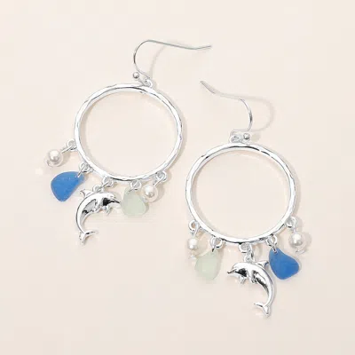 Fashnzfab Dolphin Sea Glass Charm Drop Open Ring Dangle Earrings In Multi