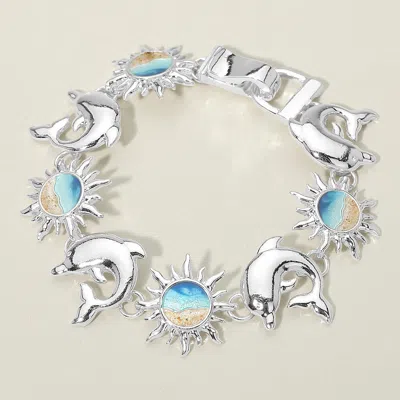 Fashnzfab Dolphin Sunburst Coastal Charm Link Magnetic Bracelet In Metallic