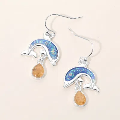 Fashnzfab Dolphin Teardrop Charm Dangle Earrings In Multi